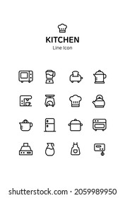 Icon related to cooking and kitchen, Illustration of Line icons related to cooking, kitchen, and restaurant.