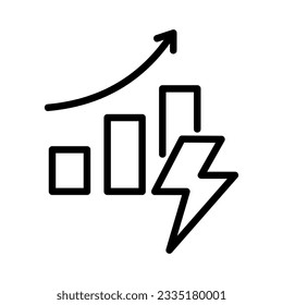 Symbol im Zusammenhang mit der Energiezunahme Graphen, nützlich als Symbol für den Energieverbrauch. Bearbeitbare schwarze Umrissgrafik, Vektorgrafik.