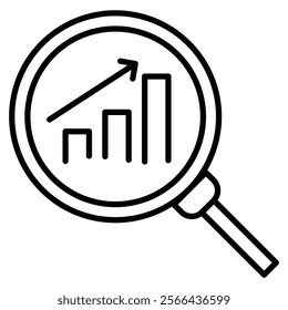 An icon related to Financial Forecasting. Lens and bargraph. Vector editable stroke. Pixel perfect. 64 x 64