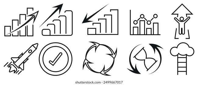 Icono relacionado con el progreso, el crecimiento, la eficiencia. Colección lineal de iconos con trazo editable. Ilustración vectorial.