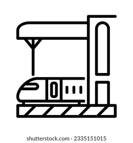 Icon related to a train station building, useful as a place of transportation. Editable black outline vector illustration.