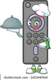 An icon of remote control TV as a Chef with food on tray ready to serve
