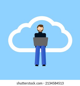 Icono de acceso global a la nube de comunicación de trabajo remoto. Trabajo en equipo a distancia. Ilustración del vector