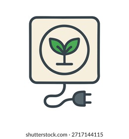 Icono "Energía Renovable": un enchufe eléctrico con una hoja creciendo dentro de él.