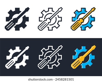 icon repair screwdriver dan gear  on white and black background Service tool symbol, simple vector illustration, colorful design style. easy editable use for website, apps and etc.