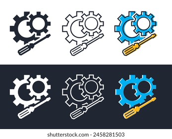 icon repair screwdriver dan gear  on white and black background Service tool symbol, simple vector illustration, colorful design style. easy editable use for website, apps and etc.