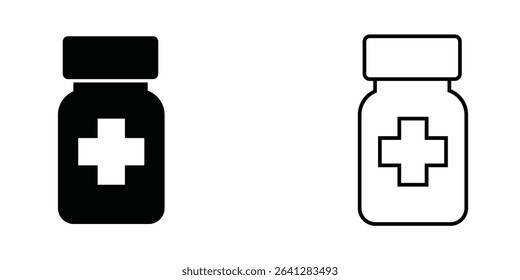 Icon representation of a medicine bottle in two color variations on a clean background