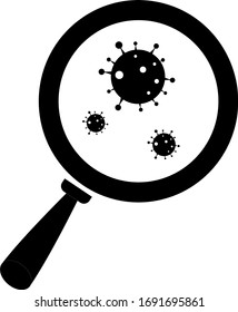 icon representation virus molecules seen in magnification with magnifying glass in black frame vector illustration white background