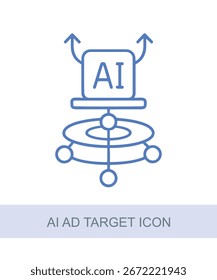 Un icono que representa el icono de destino de anuncios de IA, diseñado para su uso en IA y en imágenes relacionadas con la tecnología.
