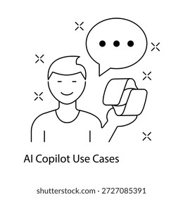 Ícone representando um copiloto assistente de IA, simbolizando o suporte de inteligência artificial para produtividade, automação, orientação e tomada de decisões em fluxos de trabalho digitais, operações comerciais e aplicativos de software modernos.