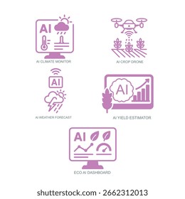 Icono que representa un dron de cultivo aéreo, utilizado en diseños de interfaz de IA, tecnología o futuristas.