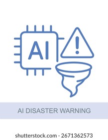 Um ícone que representa um aviso de desastre de ai, projetado para uso em IA e recursos visuais relacionados à tecnologia.
