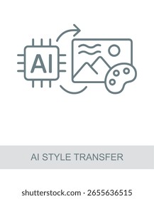 Un icono que representa la transferencia de estilo de IA, utilizado en diseños de interfaz de IA, tecnología o futuristas.