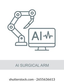 An icon representing ai surgical arm, used in AI, tech, or futuristic interface designs.