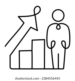 An icon representing an ascending bar graph with a person as the final bar, symbolizing personal growth, achievement, and progress.