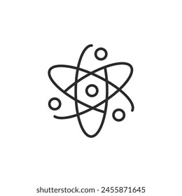 Icon representing an atom, with a nucleus and orbiting electrons, symbolizing the fundamental building blocks of matter in science, particularly physics and chemistry. Vector illustration.