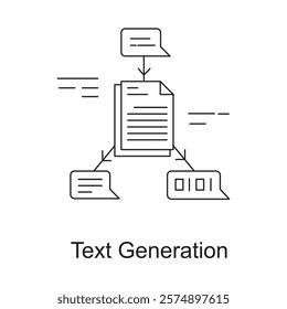 An icon representing the automated creation of written content through AI and other digital tools.