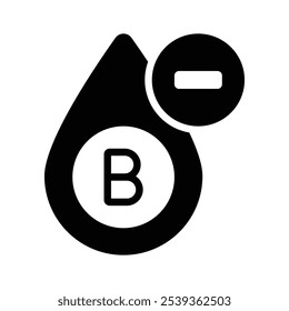 Icono que representa el tipo de sangre B negativo, gota de sangre y símbolos específicos del tipo