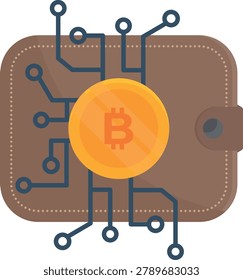 Icon representing a bitcoin wallet, featuring a stylized wallet with the Bitcoin logo prominently displayed.