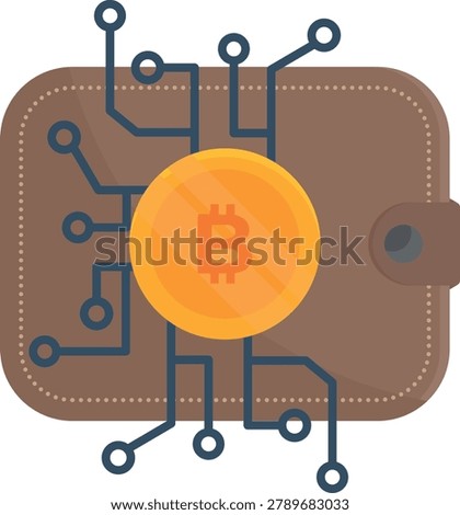  Icon representing a bitcoin wallet, featuring a stylized wallet with the Bitcoin logo prominently displayed.