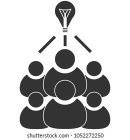 An icon representing brainstorming is shown in the form of icons of people's silhouettes and a bulb at the top, a symbol of the idea. Vector illustration.