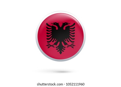 Icon representing button flag of Albania on white background,Vector illustration