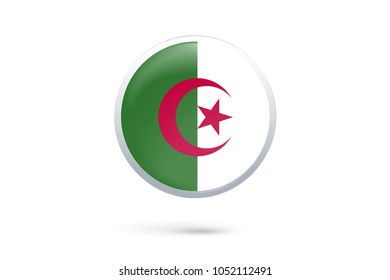 Icon representing button flag of Algeria on white background,Vector illustration