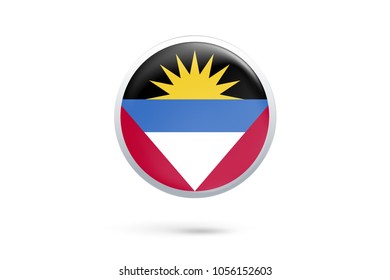 Icon representing button flag of Antigua and Barbuda on white background,Vector illustration