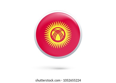 Icon representing button flag of Kyrgyzstan on white background,Vector illustration