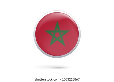 Icon representing button flag of Morocco on white background,Vector illustration