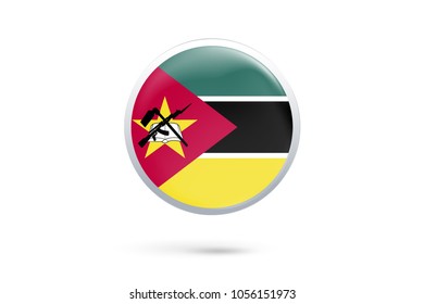 Icon representing button flag of Mozambique on white background,Vector illustration
