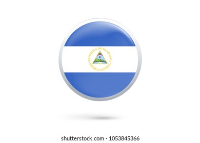 Icon representing button flag of Nicaragua on white background,Vector illustration