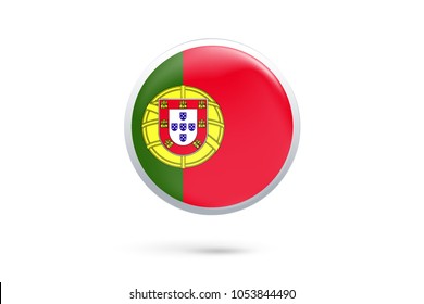Icon representing button flag of Portugal on white background,Vector illustration