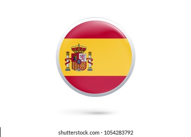 Icon representing button flag of Spain on white background,Vector illustration