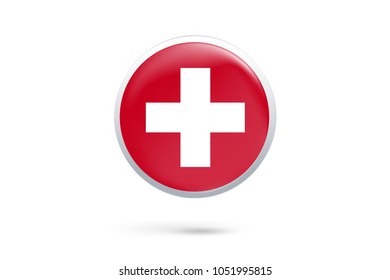 Icon representing button flag of Switzerland on white background,vector illustration