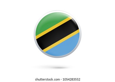 Icon representing button flag of Tanzania on white background,Vector illustration