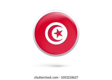 Icon representing button flag of Tunisia on white background,Vector illustration