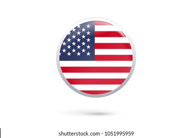 Icon representing button flag of United States on white background,vector illustration