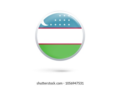 Icon representing button flag of Uzbekistan on white background,Vector illustration
