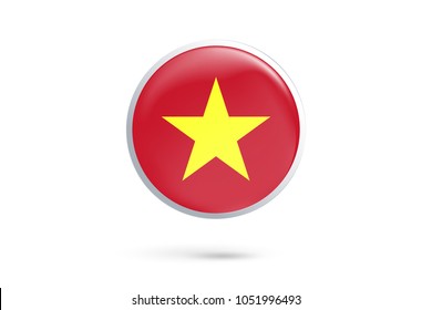 Icon representing button flag of Vietnam on white background,vector illustration