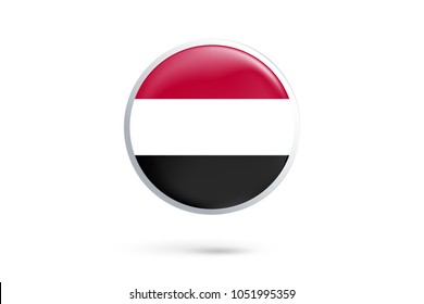 Icon representing button flag of Yemen on white background,vector illustration
