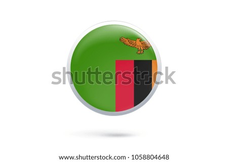 Icon representing button flag of Zambia on white background,Vector illustration