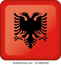 Icon representing button square flag of Albania. Ideal for catalogs of institutional materials and geography