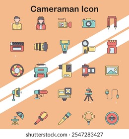 Icon representing a cameraman capturing footage suitable for media and film production themes.