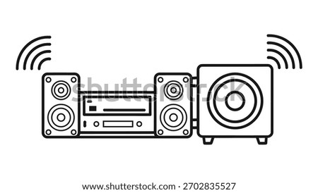 An icon representing a car audio system, featuring speakers and a central unit, designed to deliver full and immersive in-car sound experiences for passengers.
