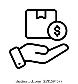 Icono que representa el servicio de entrega contra reembolso, que muestra el dinero y un paquete de entrega