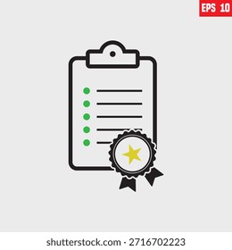 Icono que representa un certificado, una calidad o una insignia de logro, que a menudo se usa para indicar que las tareas se realizan o que se completa un proyecto. 