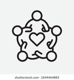 Icon representing community support and care symbolizing collaboration and assistance among people outline vector art white background