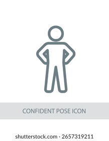 An icon representing confident pose icon, useful for life skills and personal development visuals.