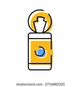 Icono que representa un contenedor de toallitas húmedas, ilustrando conceptos de higiene, limpieza y protección, adecuado para varios diseños relacionados con la salud y el saneamiento